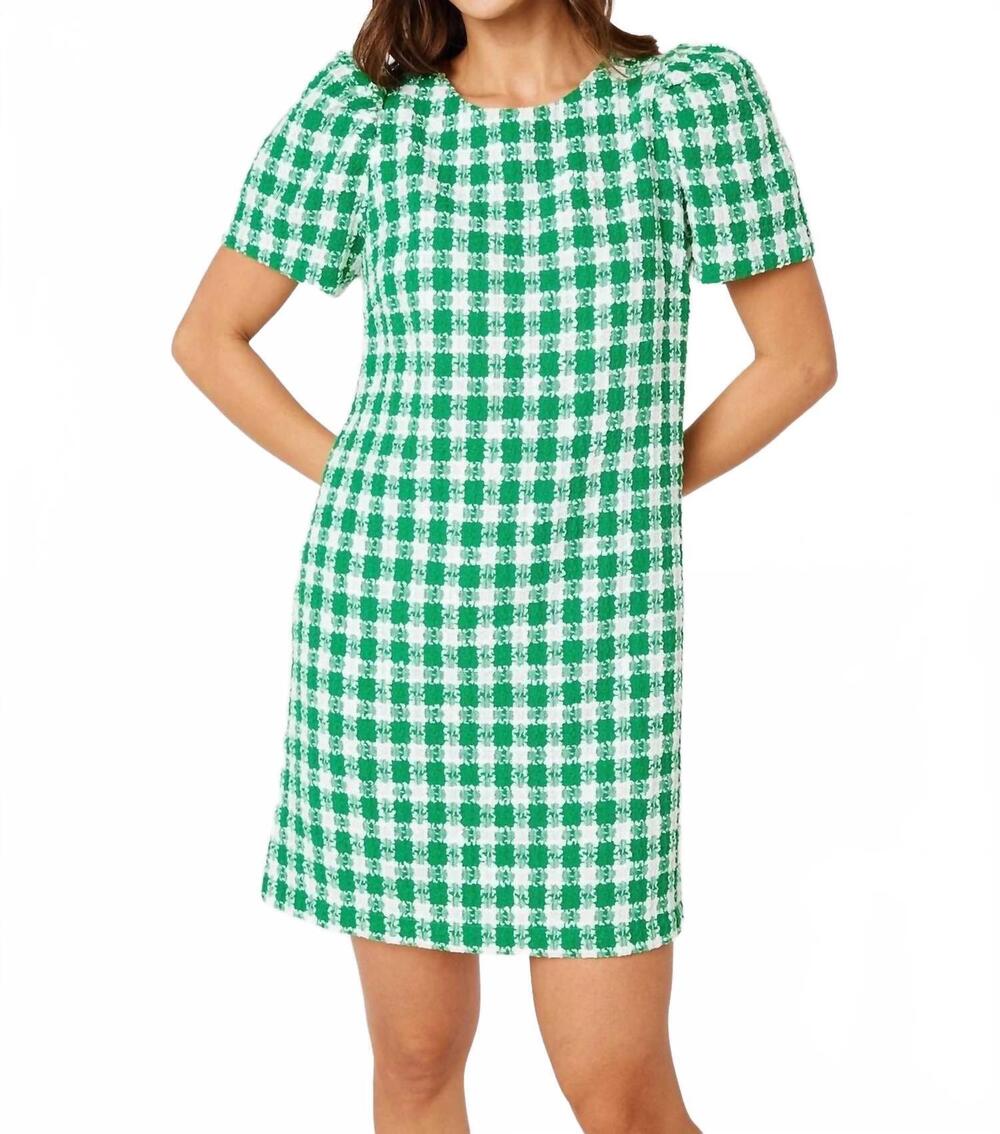 NEW ABBEY GLASS marty mini dress in augusta green check tweed